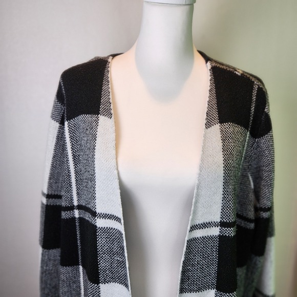 Fortune + Ivy Womens XL Black White Buffalo Plaid Cardigan Duster Shacket - Picture 3 of 8